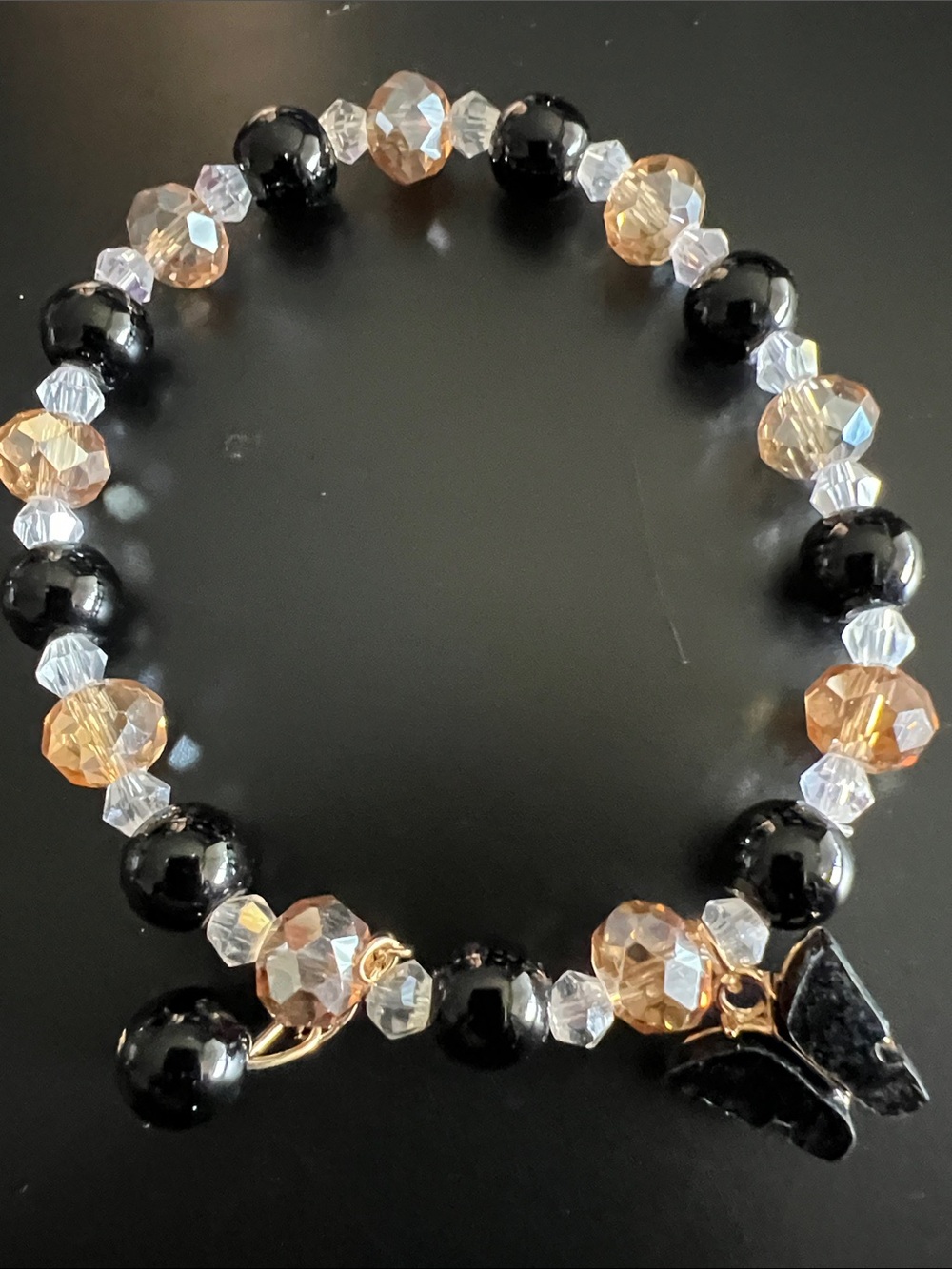 Black and clear Crystal Bead and Butterfly charm Bracelet